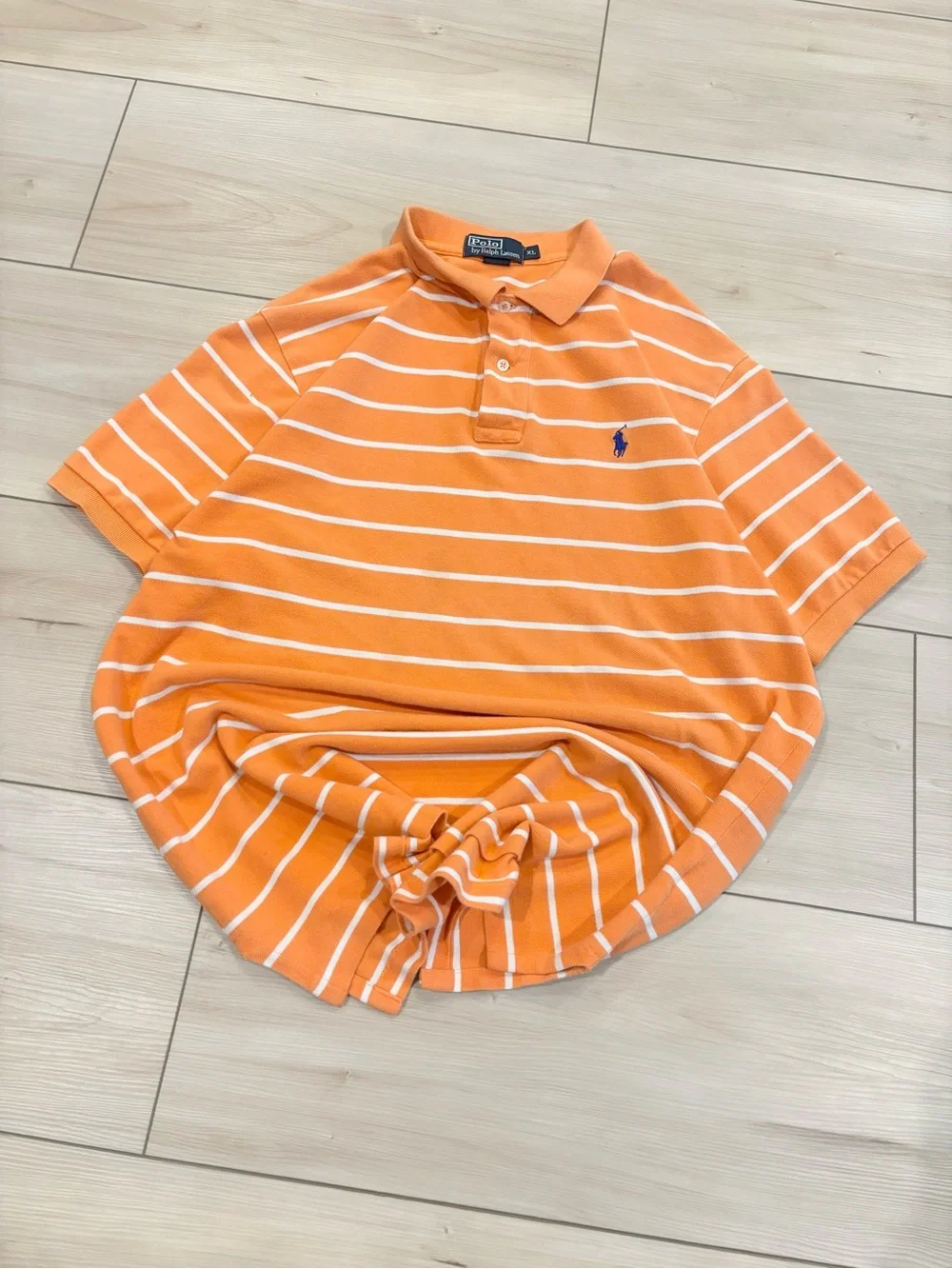 Polo Ralph Lauren Vintage Orange and White Striped Mens Polo with Blue Pony